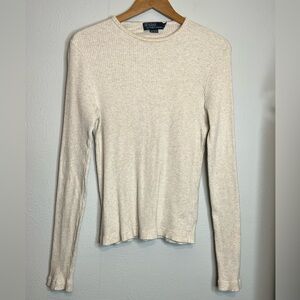 Polo By Ralph Lauren Small Women’s Cotton Tan Brown Stretch Long Sleeve Shirt